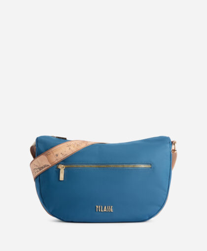 Alviero Martini - Grande borsa a tracolla mezzaluna Breeze Nylon Blu Pacifico